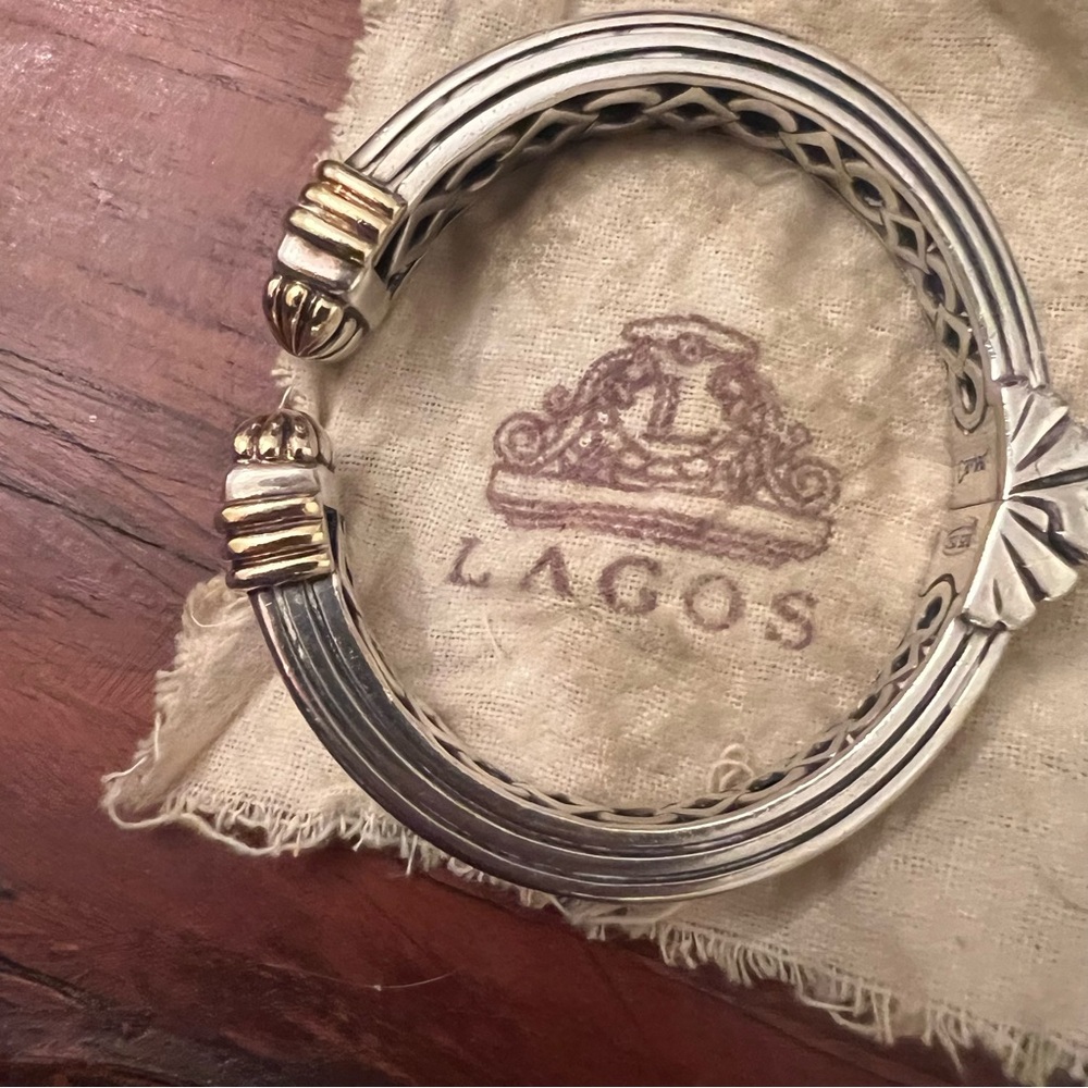 Lagos Caviar Sterling Silver and 18k Gold Bracelet Hinged Cuff